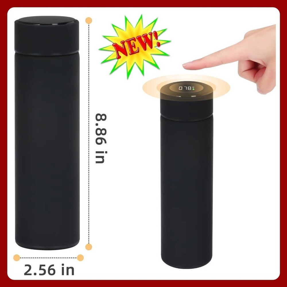 Minimalist Smart Thermal‎ Flask LED Temperature Touch Screen Bottle Black New